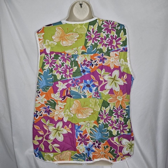 Womens CW Classics Purple Floral Sleeveless Pearl Snap Front Pockets Tank Top 1X - Picture 5 of 7